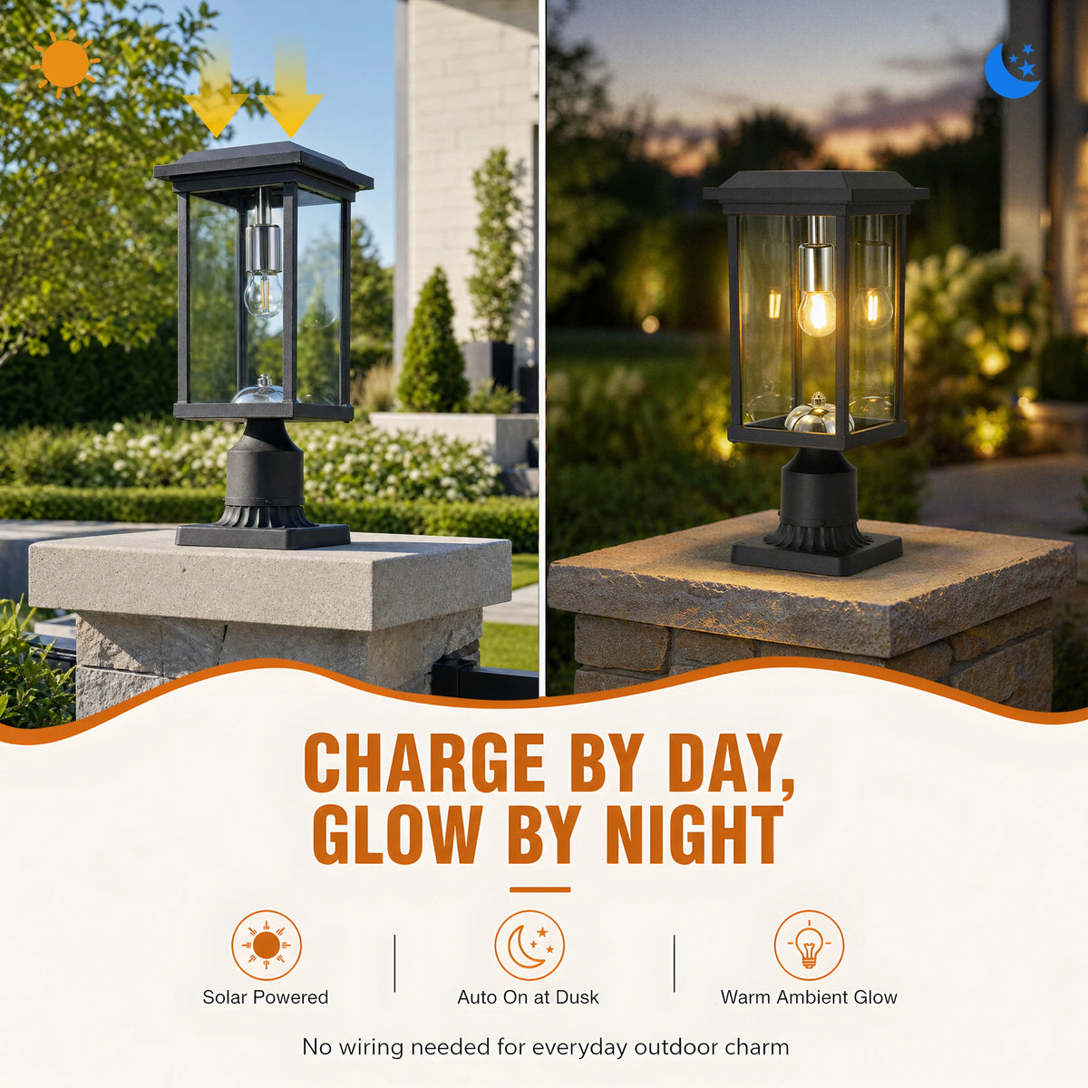 ARLGSITE Solar Post Light With Dusk To Dawn LED Fixture