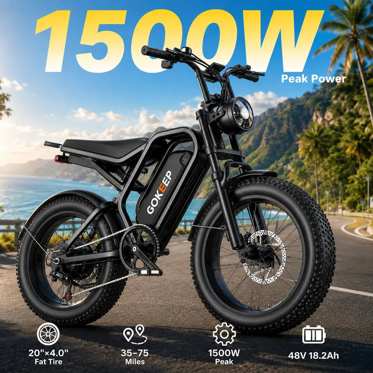 Adult Off Road Electric Fat Tire Mountain Bike 1500W 48V