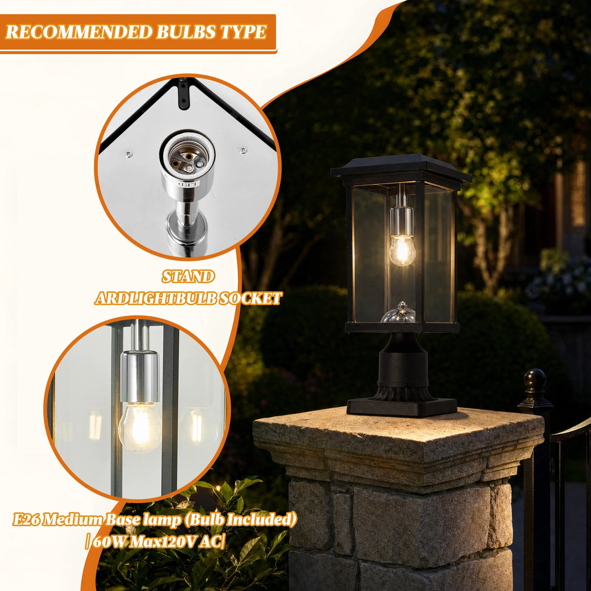 ARLGSITE Solar Post Light With Dusk To Dawn LED Fixture