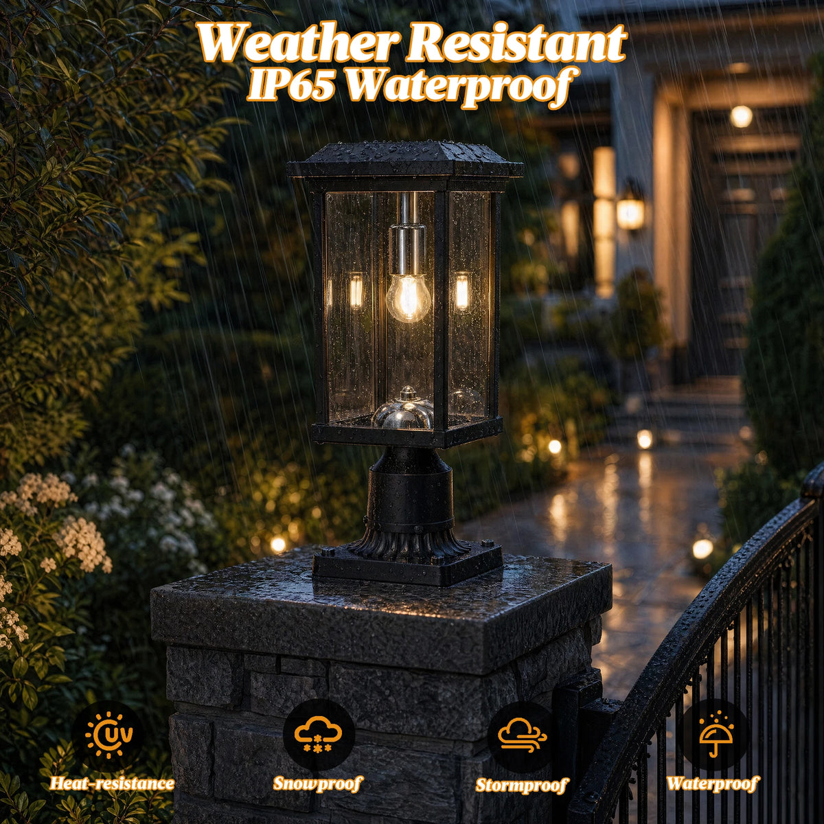 ARLGSITE Solar Post Light With Dusk To Dawn LED Fixture