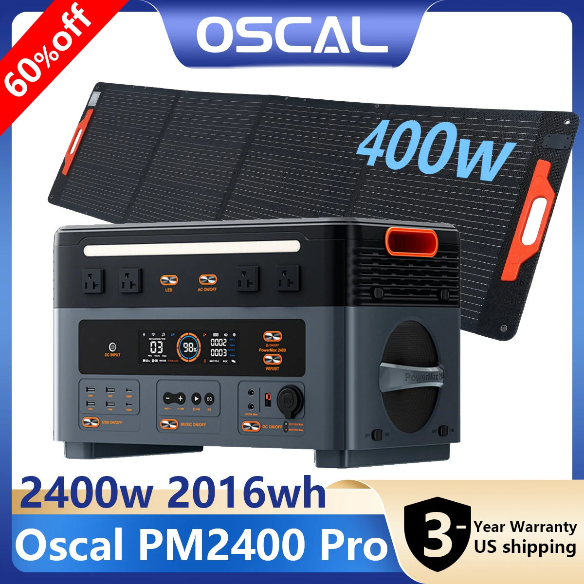 OSCAL 2400W 2048Wh Portable Power Station With LiFePO4 Battery
