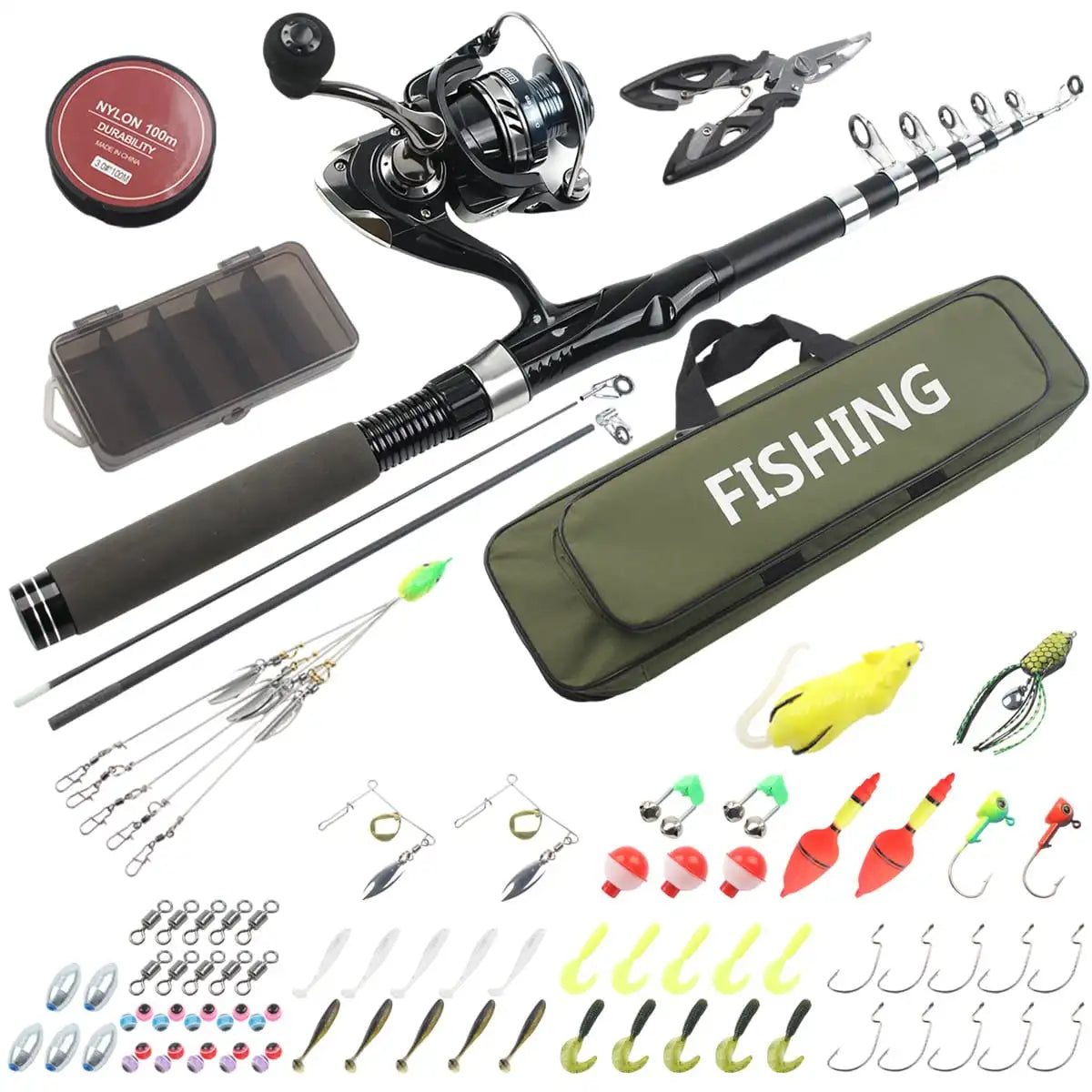 Portable Telescopic Fishing Rod And Reel Combo Kit With Lures