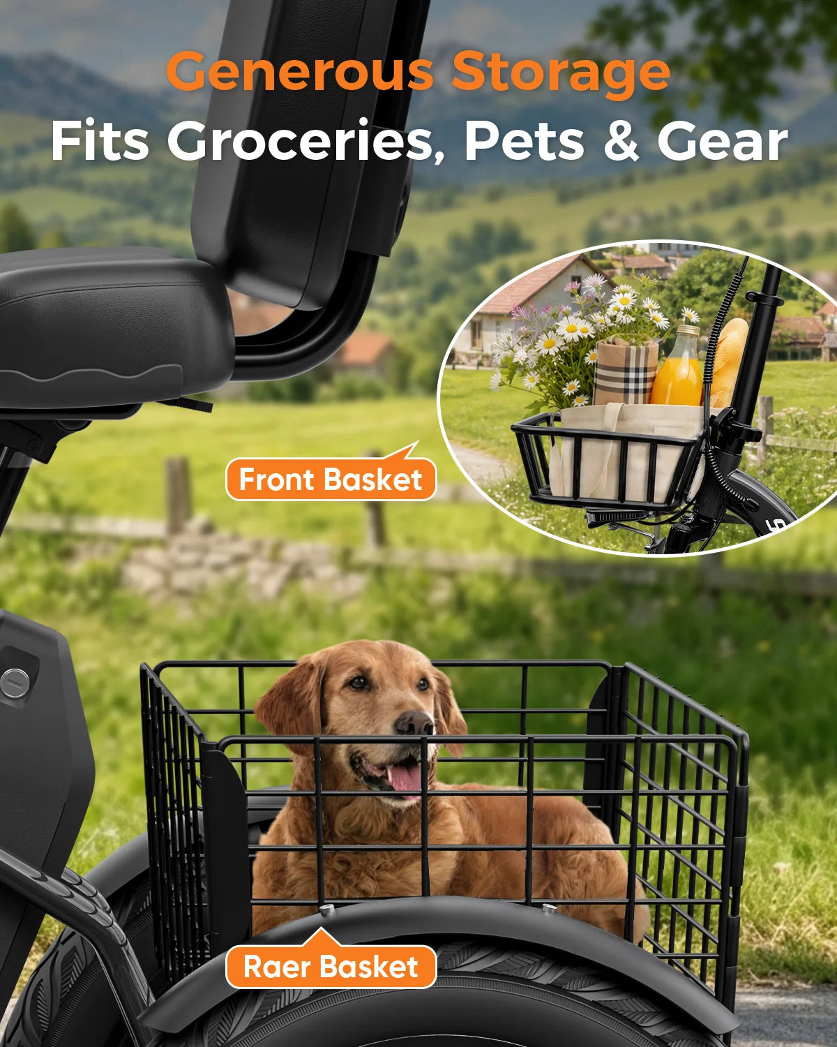 EILLEO SPACEWALK 1200W Peak Electric Trike With Rear Cargo Basket