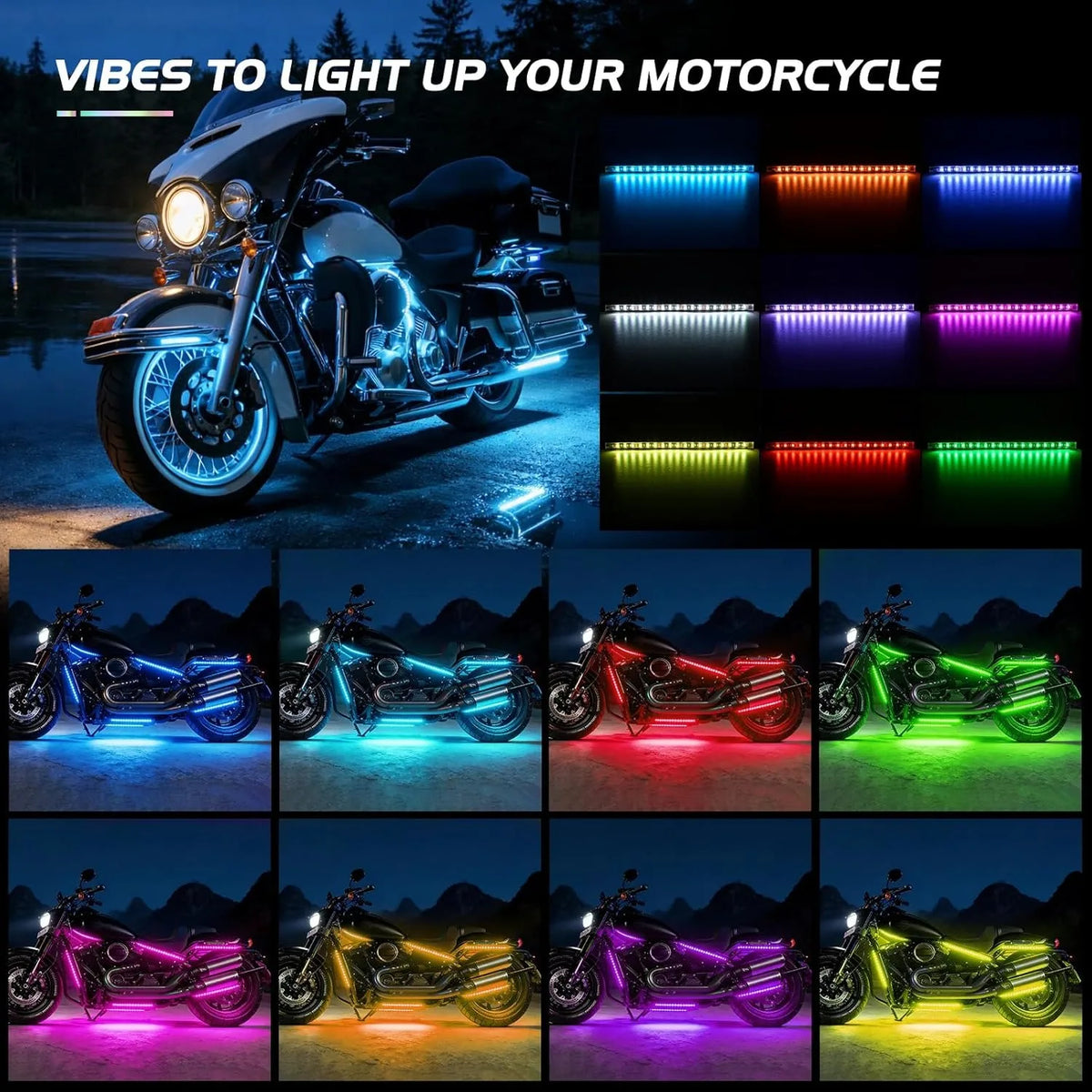 Nilight Motorcycle LED Underglow Light Kit With App Control Waterproof Lights