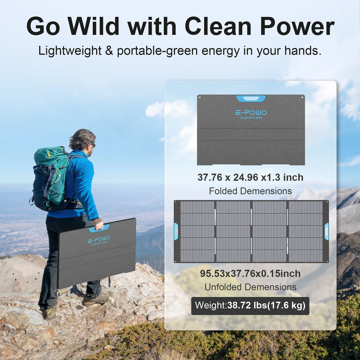E-POWO Foldable Portable Solar Panel With IP67 Protection