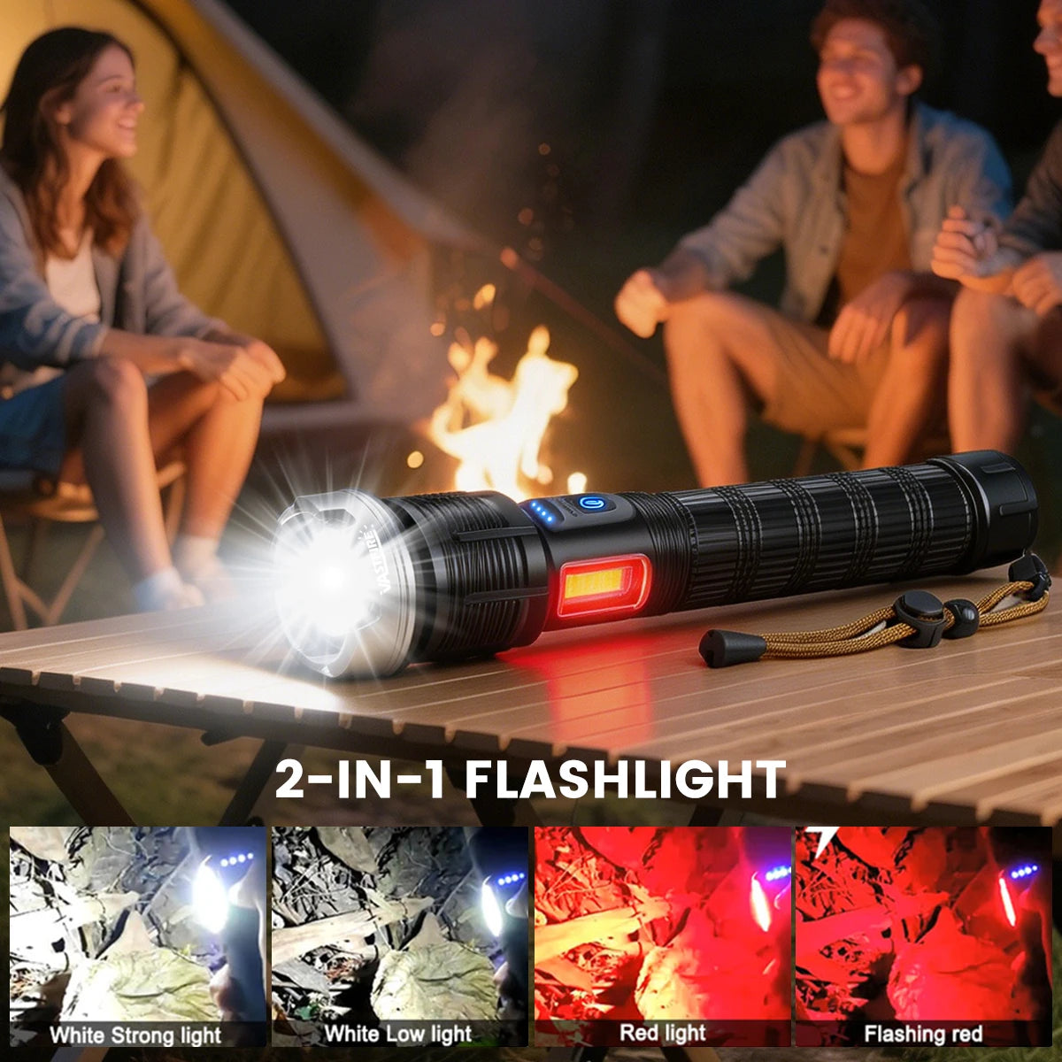 Rechargeable XHP90 LED Flashlight With Zoom And COB Side Lamp