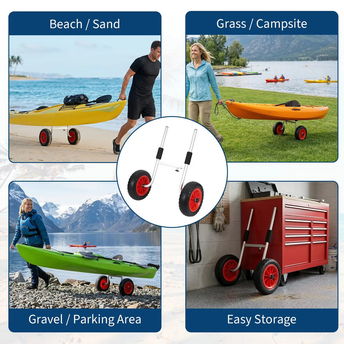 Heavy Duty Aluminum Kayak Cart With Foam Pads And Solid Wheels