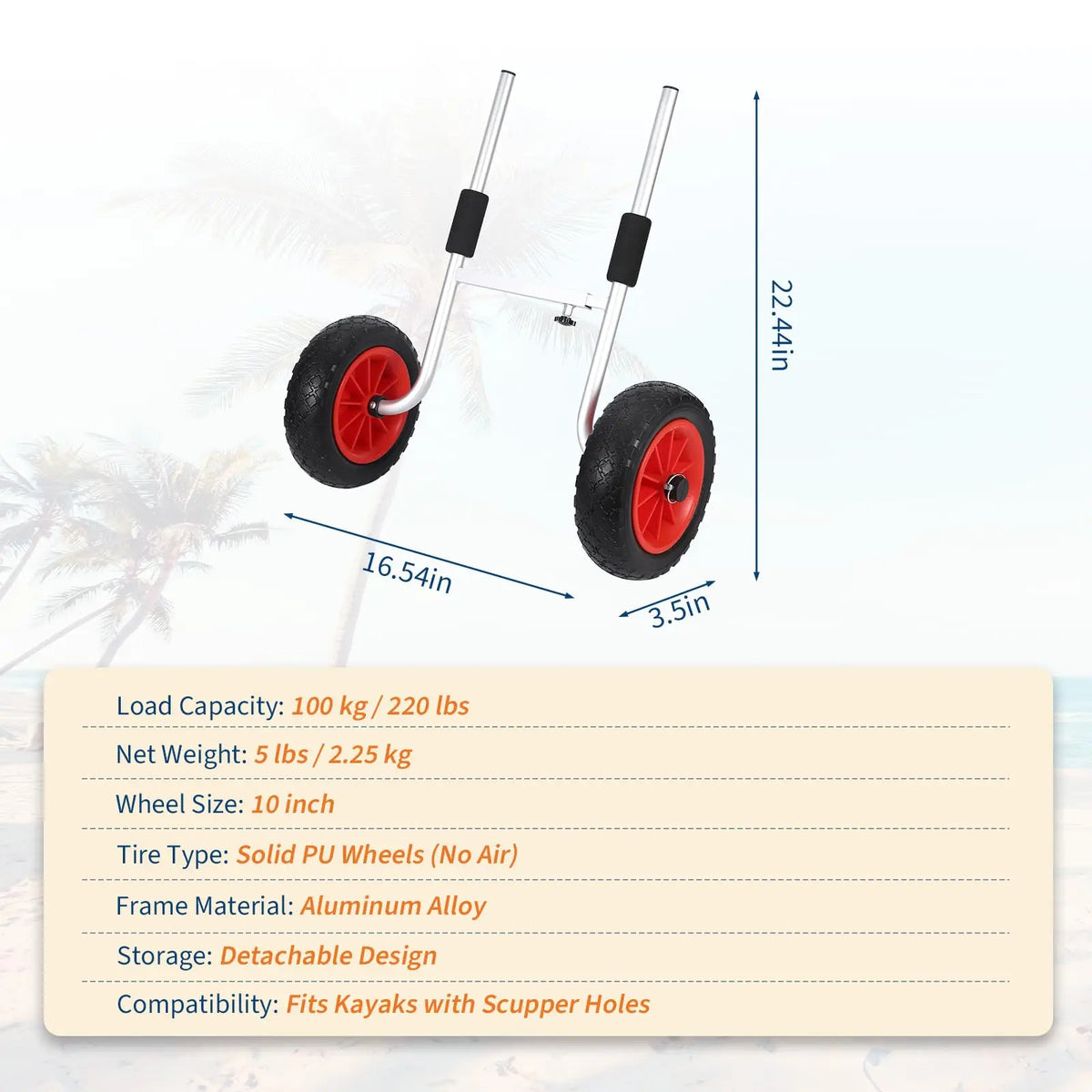 Heavy Duty Aluminum Kayak Cart With Foam Pads And Solid Wheels