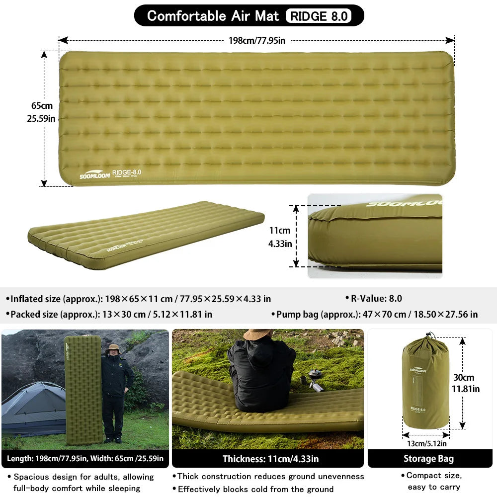 Soomloom Insulated Inflatable Sleeping Pad For Camping And Mountaineering