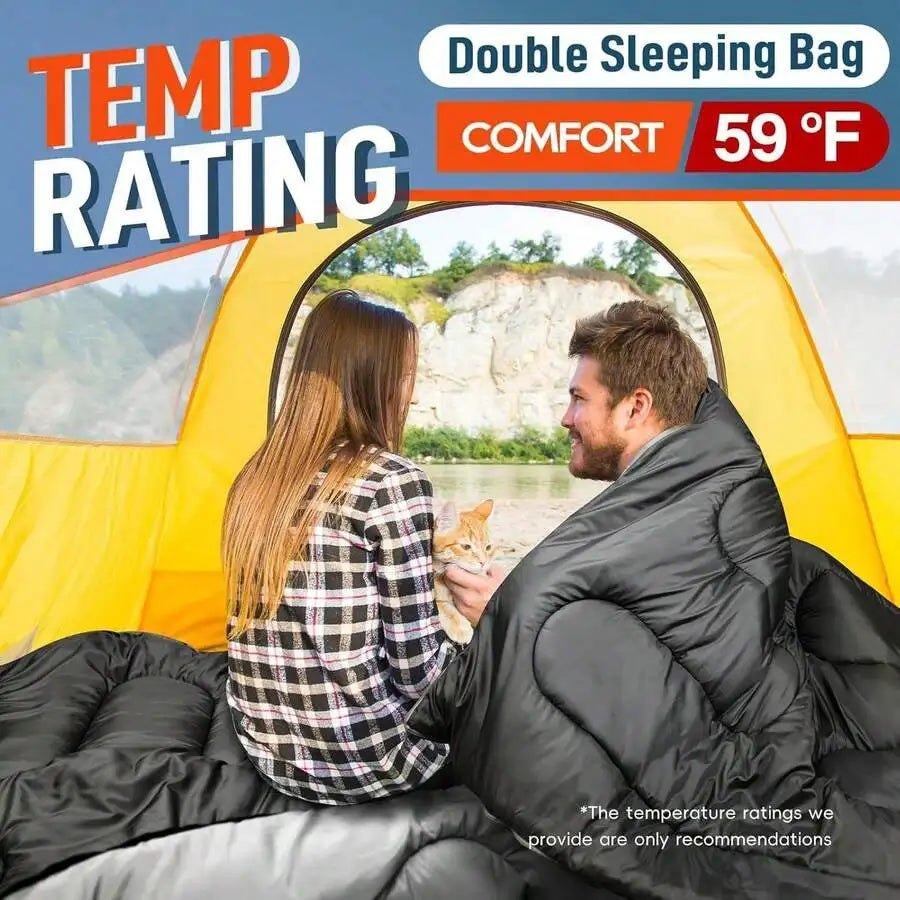 Double Sleeping Bag 2 Person All Season Camping With Pillow