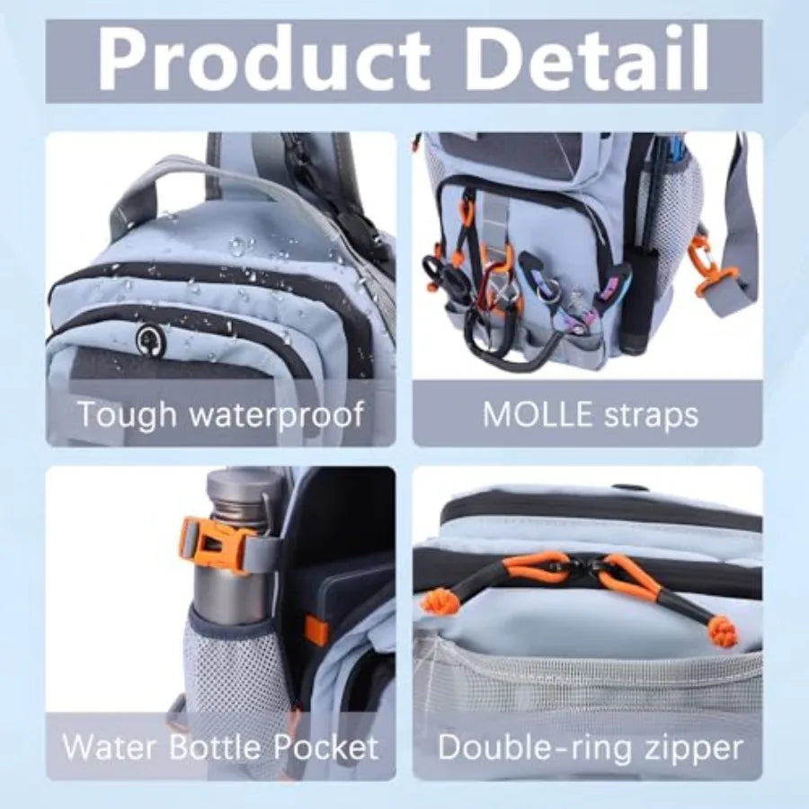 Waterproof Fishing Backpack With Tackle Box And Rod Holder