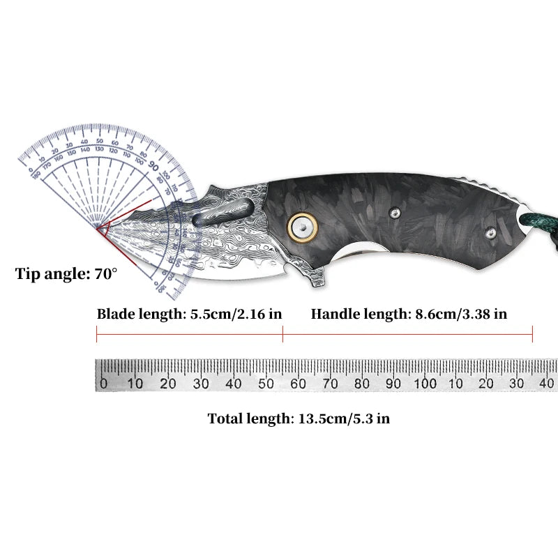 Alvely Damascus Steel Folding EDC Knife With Carbon Fiber Handle