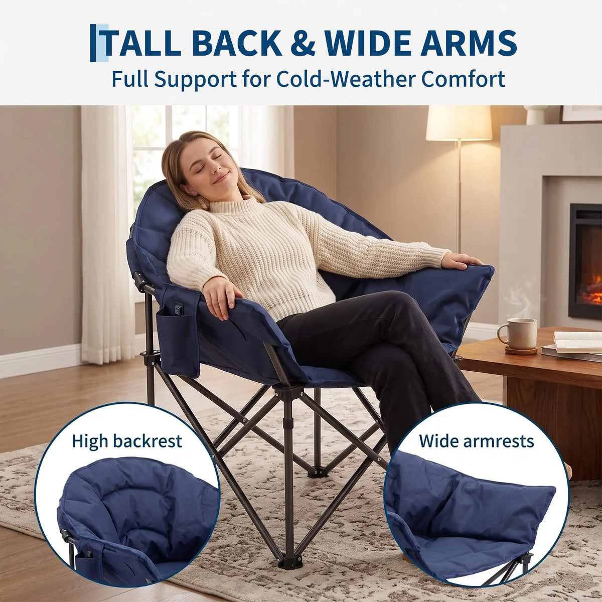 HiMISS Heated High Back Camping Chair With Cup Holder
