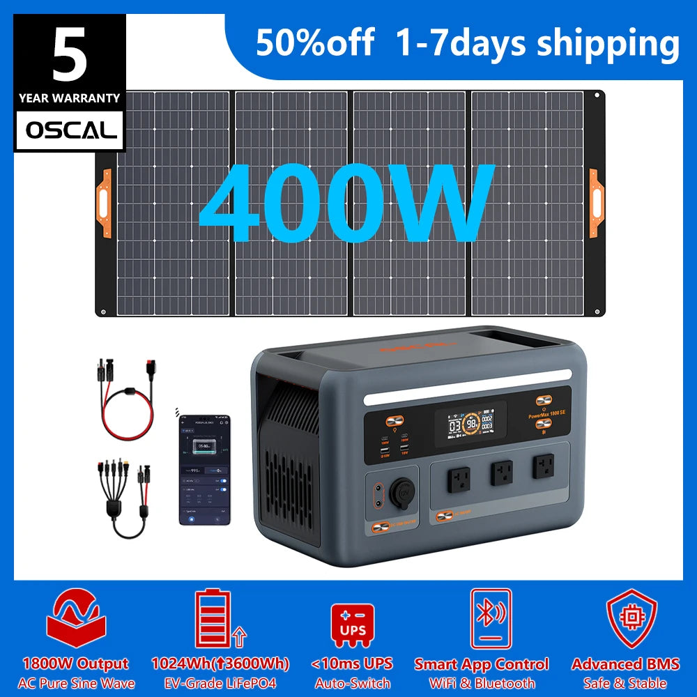 OSCAL 1024Wh Portable Power Station Featuring Reliable LiFePO4 Battery