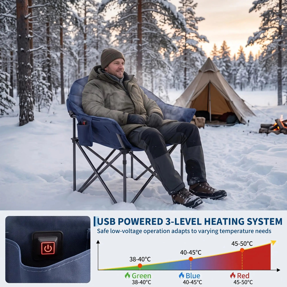 HiMISS Heated High Back Camping Chair With Cup Holder