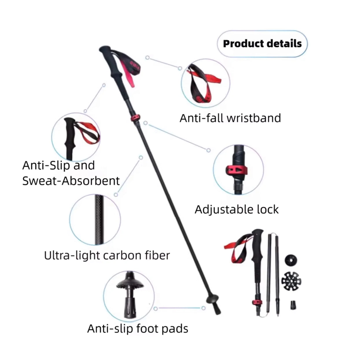 OKHEALING Lightweight Carbon Fiber Telescopic Trekking Poles
