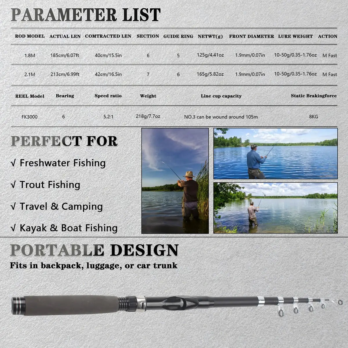 Portable Telescopic Fishing Rod And Reel Combo Kit With Lures