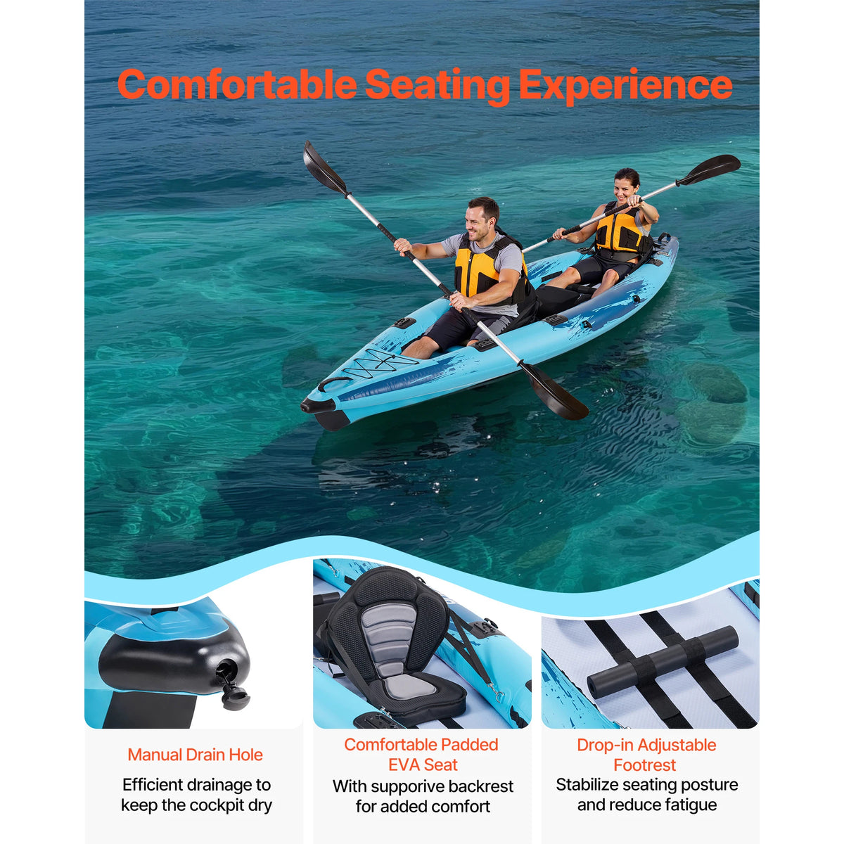 Durable Inflatable Kayak Two Person With Padded Seat For Fishing