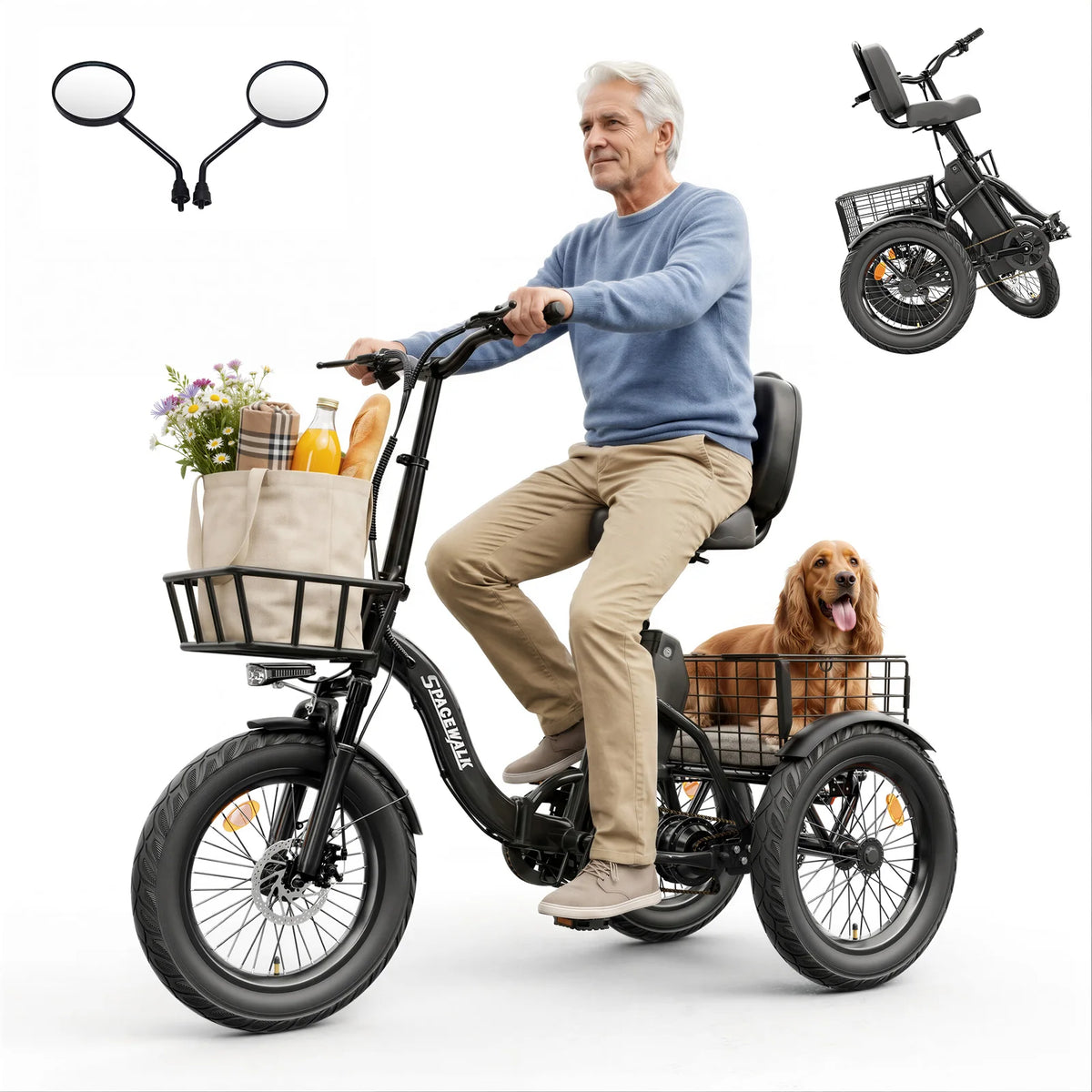 EILLEO SPACEWALK 1200W Peak Electric Trike With Rear Cargo Basket