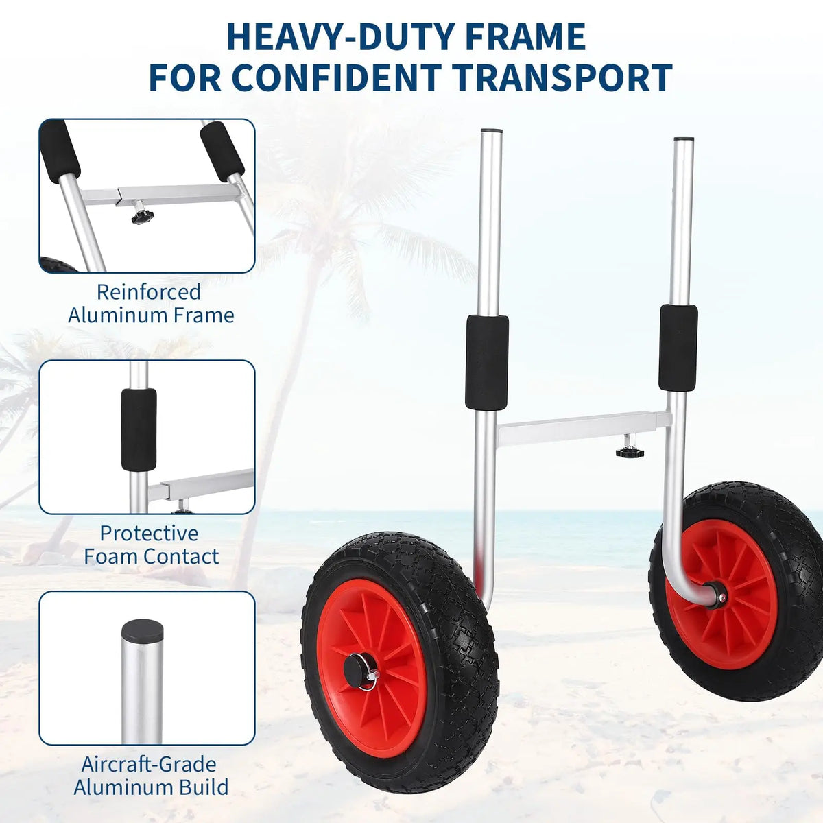 Heavy Duty Aluminum Kayak Cart With Foam Pads And Solid Wheels