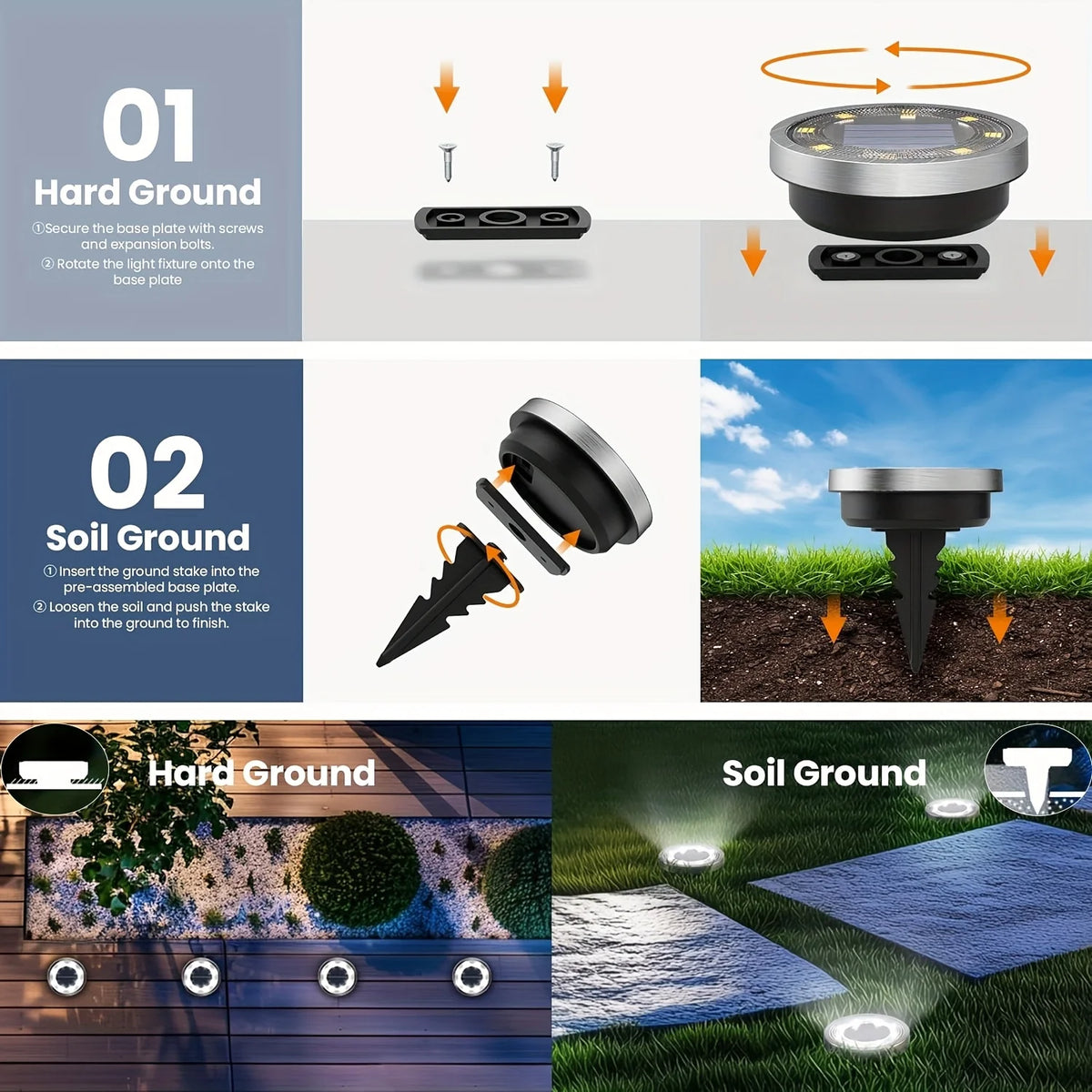 Solar Stainless Steel Ground Lights for Garden Paths and Lawns