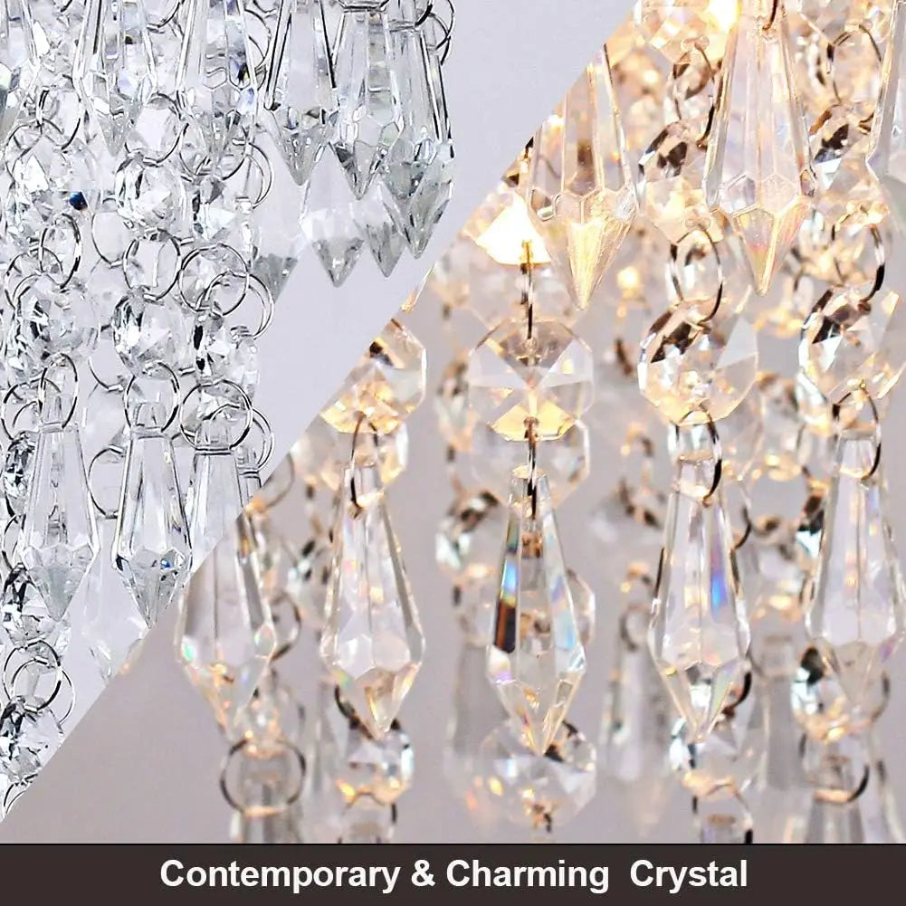 Finktonglan Three Tier Crystal Raindrop LED Ceiling Chandelier