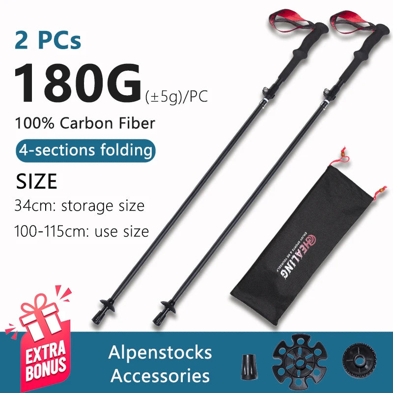 Okhealing Ultralight Carbon Fiber Trekking Poles Walking Sticks For Hiking