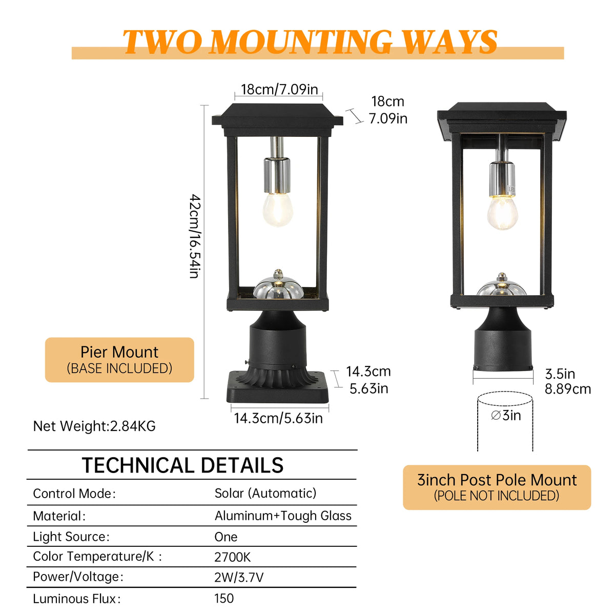 ARLGSITE Solar Post Light With Dusk To Dawn LED Fixture