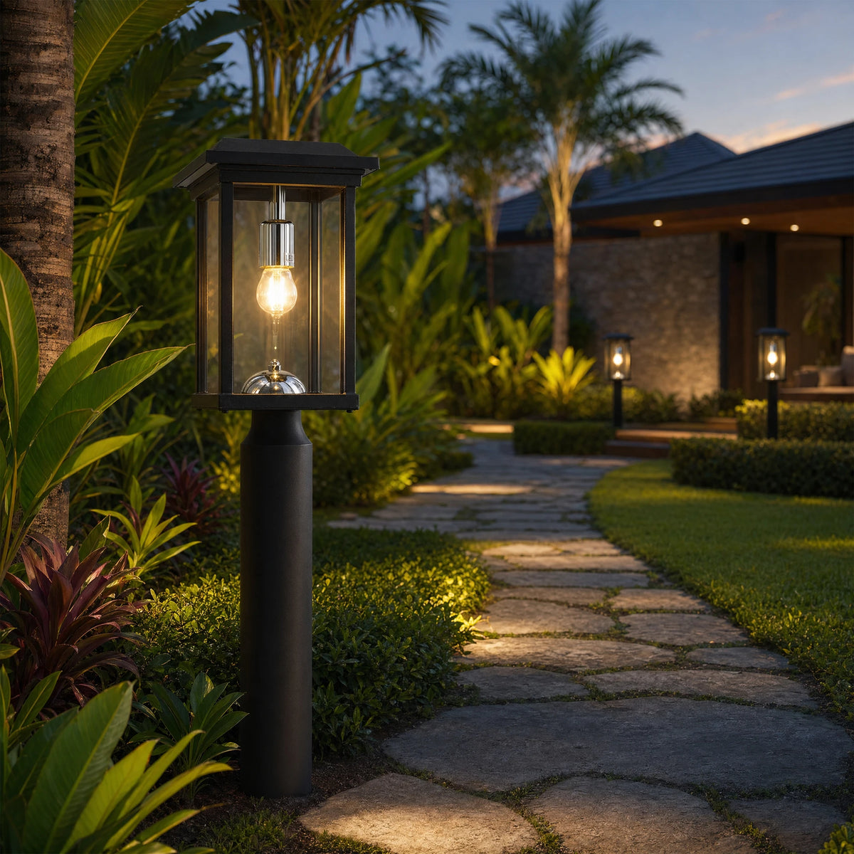 ARLGSITE Solar Post Light With Dusk To Dawn LED Fixture
