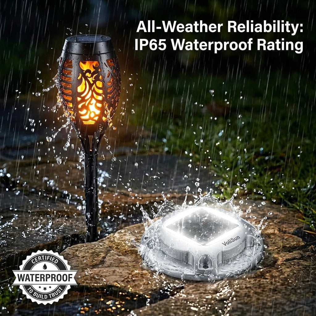 Solar Garden Lights Set With Flame Torches And Pathway LEDs