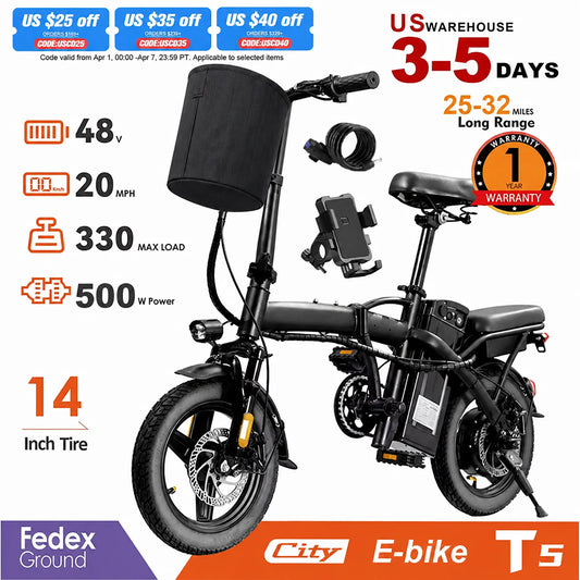 Terrosor Folding Electric Commuter Bike With 500W Motor