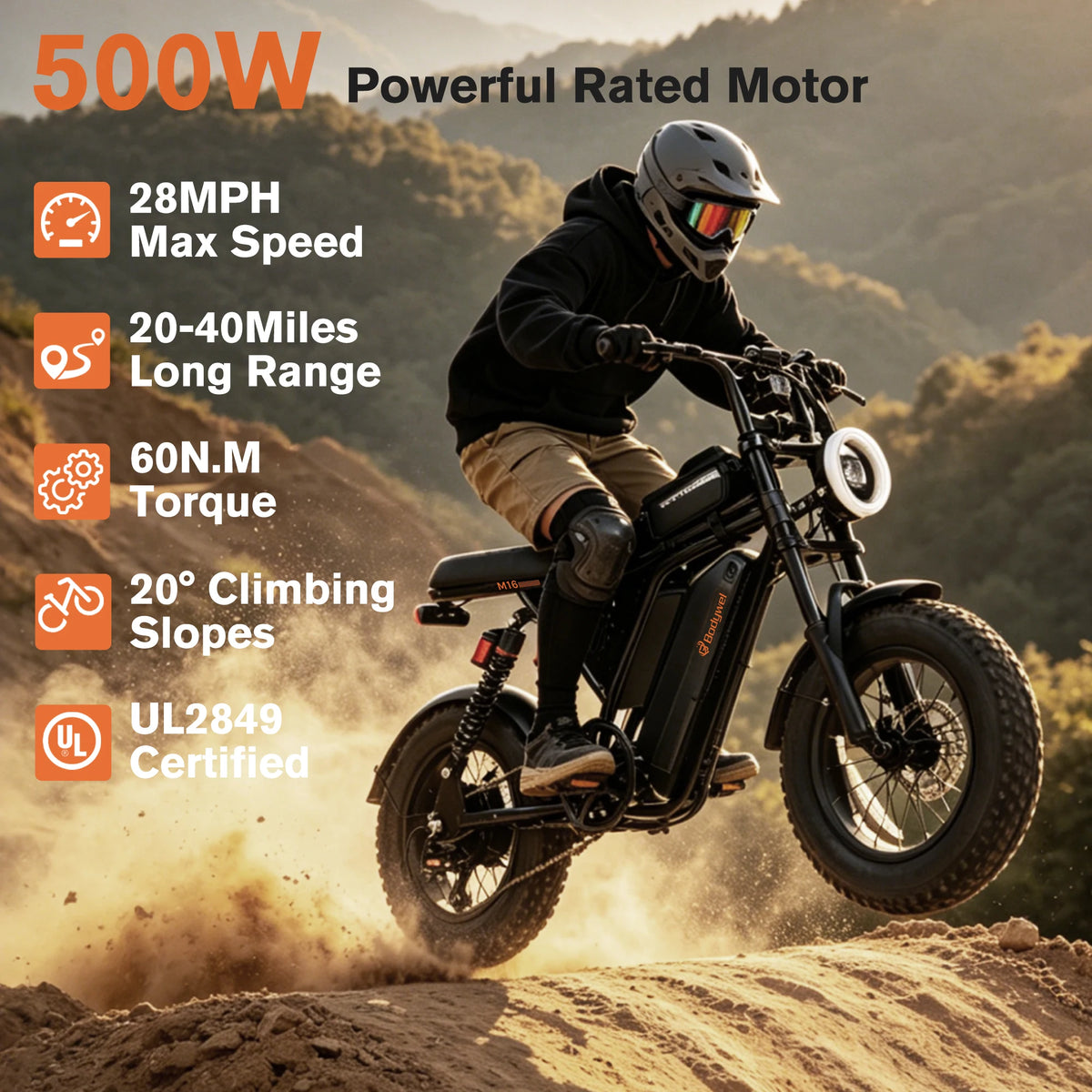 Bodywel M16 Fat Tire Off Road Electric Bike Removable Battery