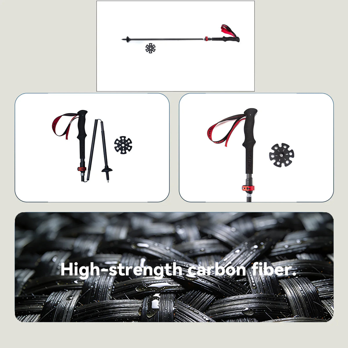 OKHEALING Lightweight Carbon Fiber Telescopic Trekking Poles