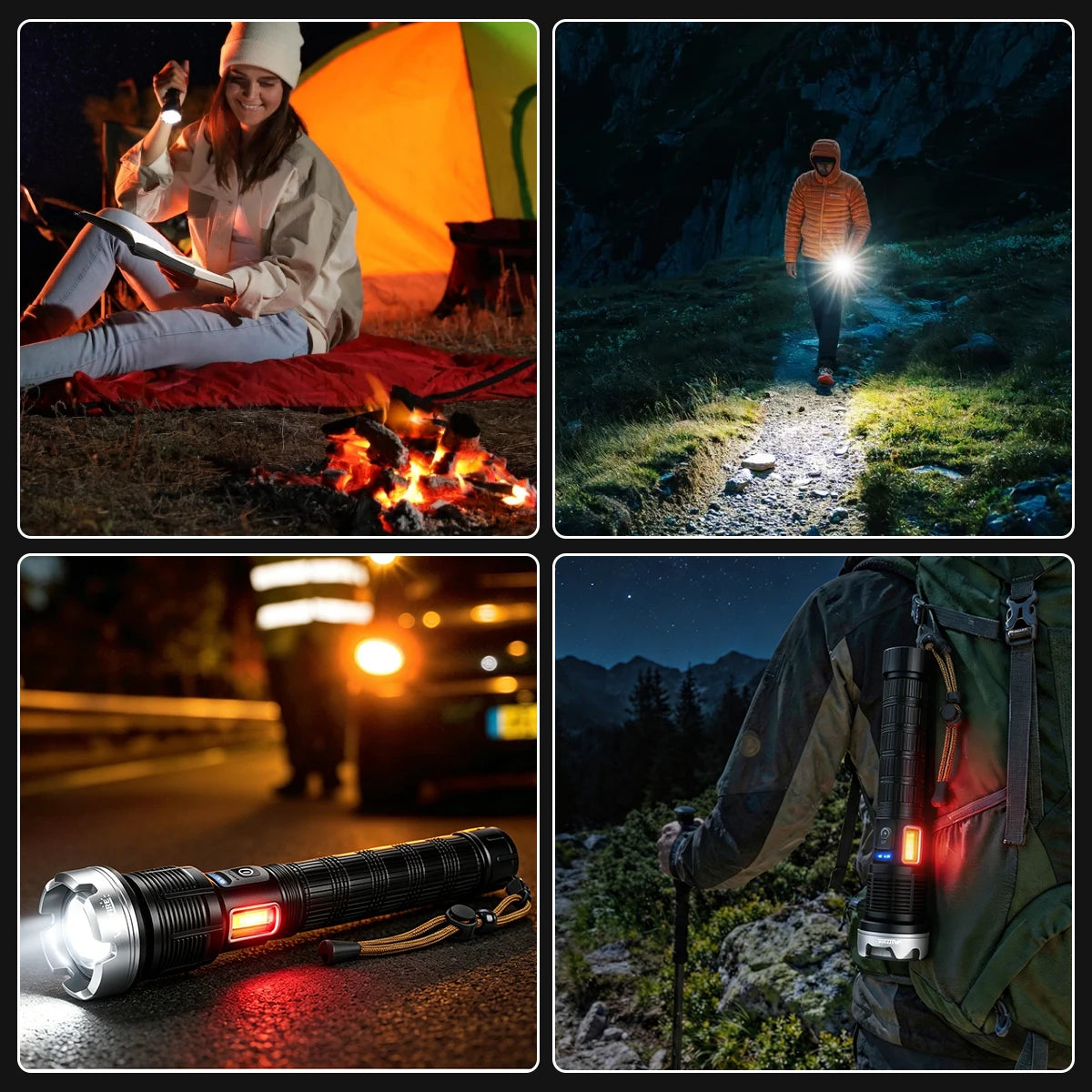 Rechargeable XHP90 LED Flashlight With Zoom And COB Side Lamp