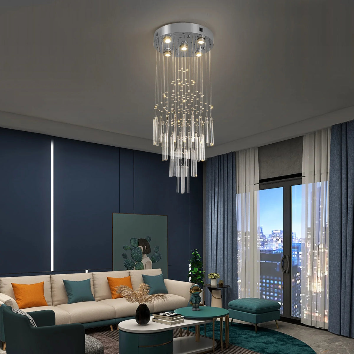 GreeLustr Crystal Ceiling Chandelier Pendant Light Fixture For Living Rooms