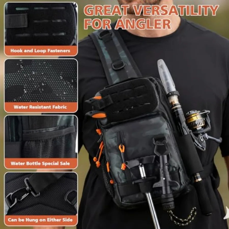 Water Resistant Fishing Backpack With Tackle Box And Rod Holder