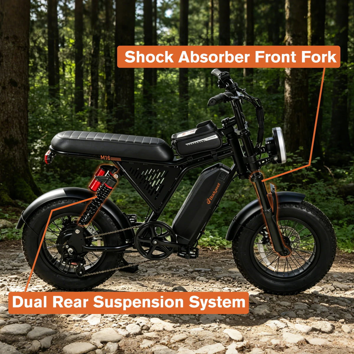 Bodywel M16 Fat Tire Off Road Electric Bike Removable Battery