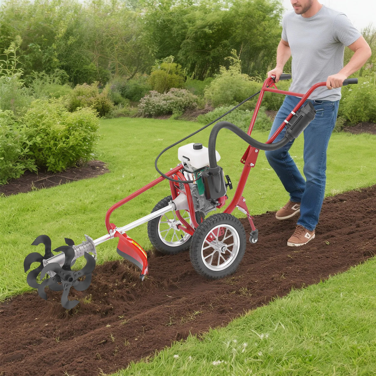 CNCEST Gas Powered Garden Cultivator Tiller For Soil Preparation