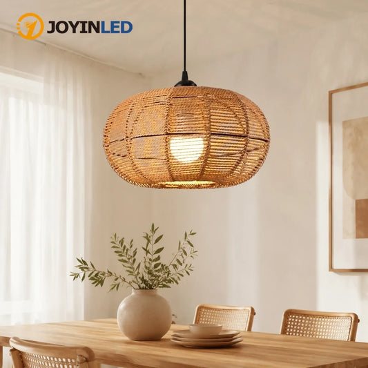 JOYINLED Handwoven Rattan Pendant Light Fixture for Boho Farmhouse Decor