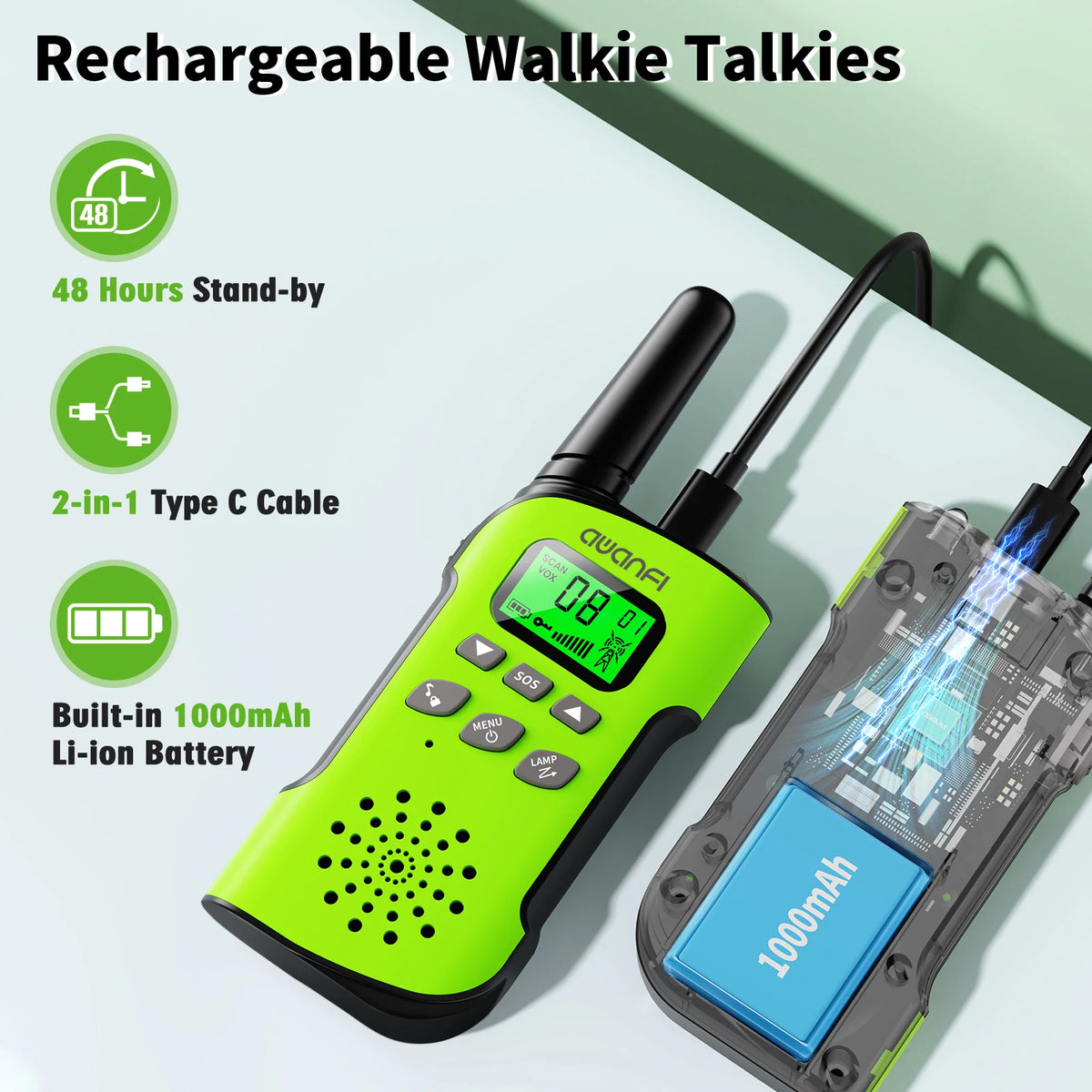 AWANFI Rechargeable Walkie Talkies With Flashlight For Kids And Camping