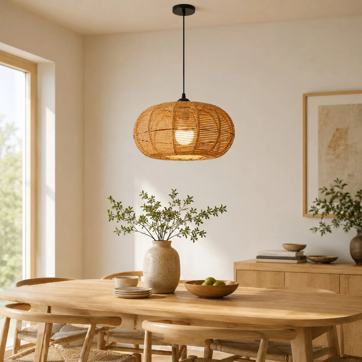 JOYINLED Handwoven Rattan Pendant Light Fixture for Boho Farmhouse Decor
