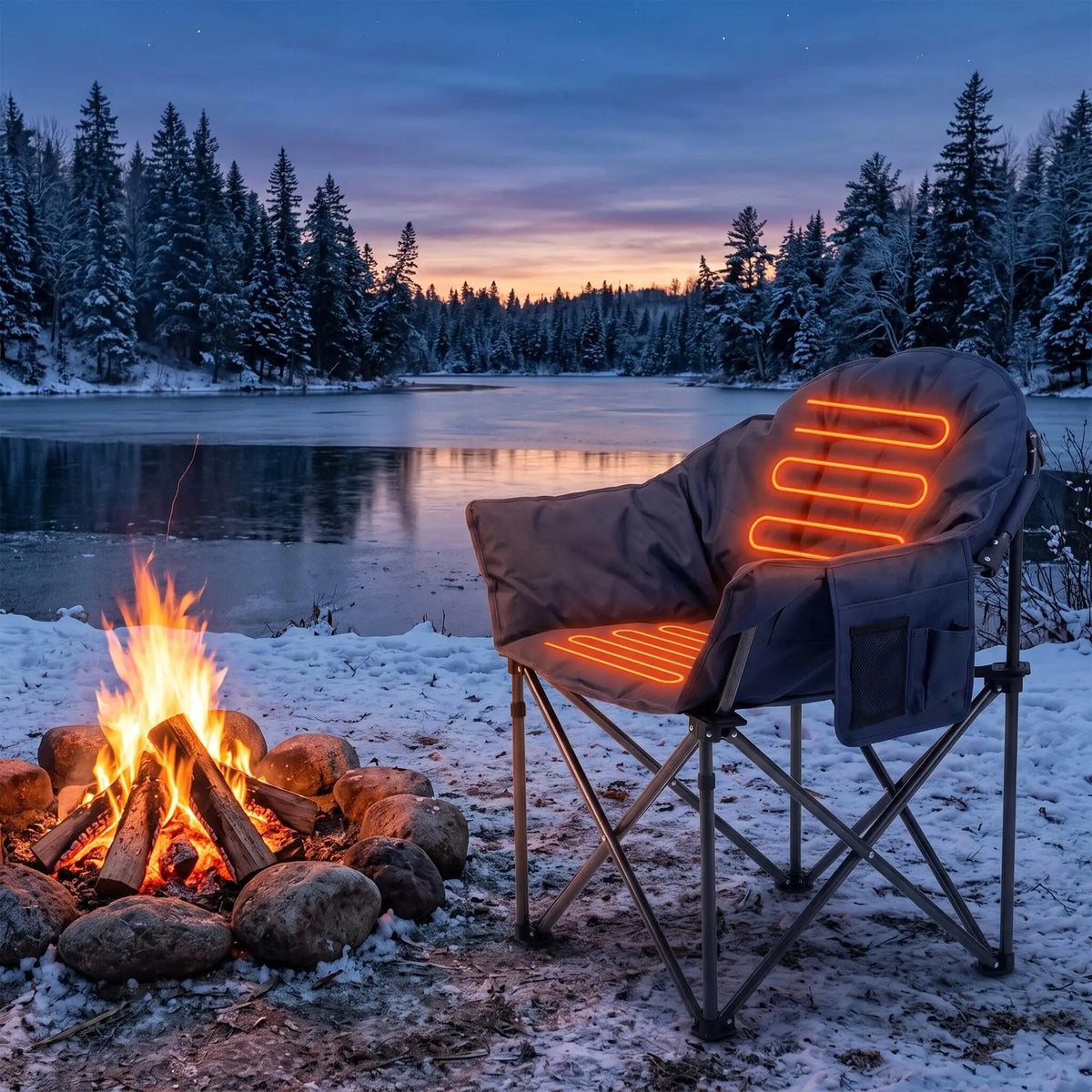 HiMISS Heated High Back Camping Chair With Cup Holder