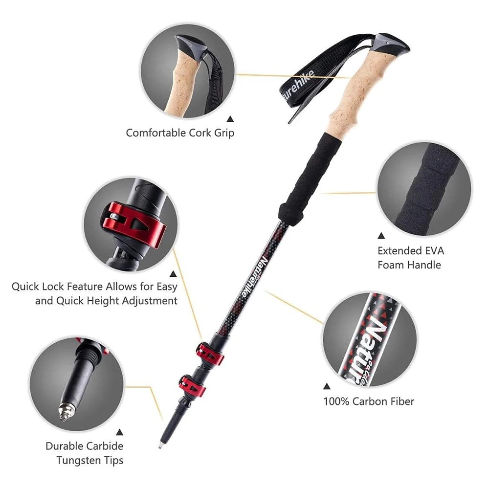 Naturehike Carbon Fiber Collapsible Trekking Poles For Hiking