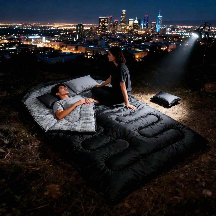 Double Sleeping Bag 2 Person All Season Camping With Pillow