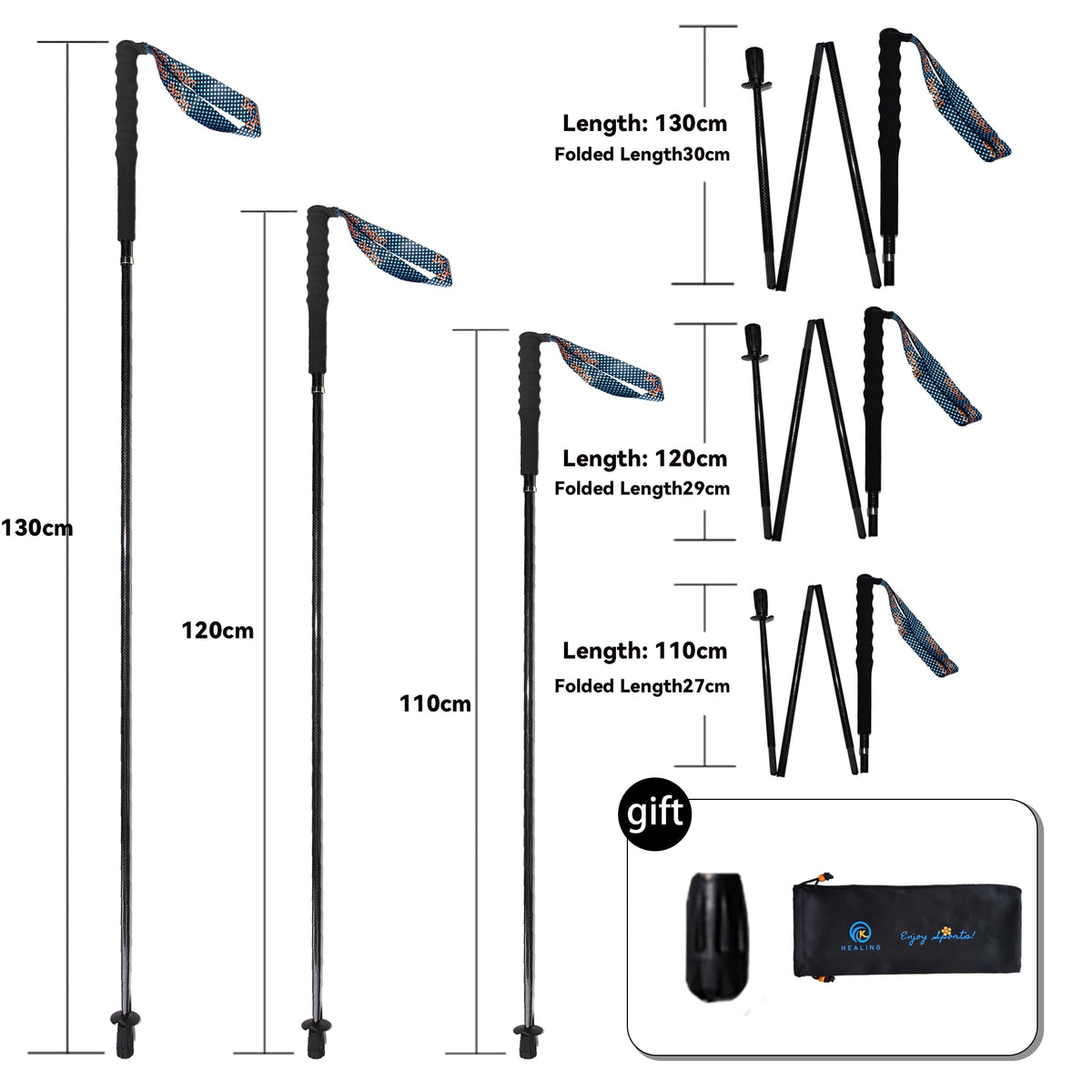 Okhealing Premium Foldable Carbon Fiber Trekking Poles