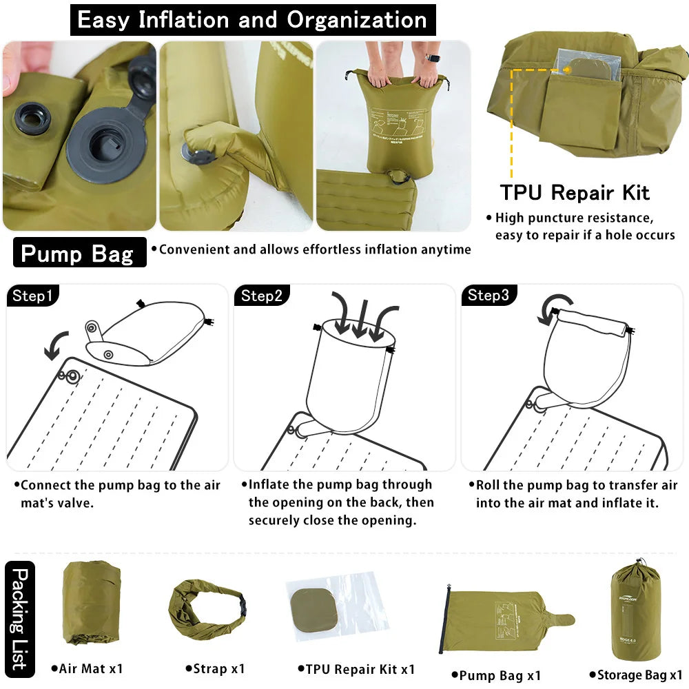 Soomloom Insulated Inflatable Sleeping Pad For Camping And Mountaineering