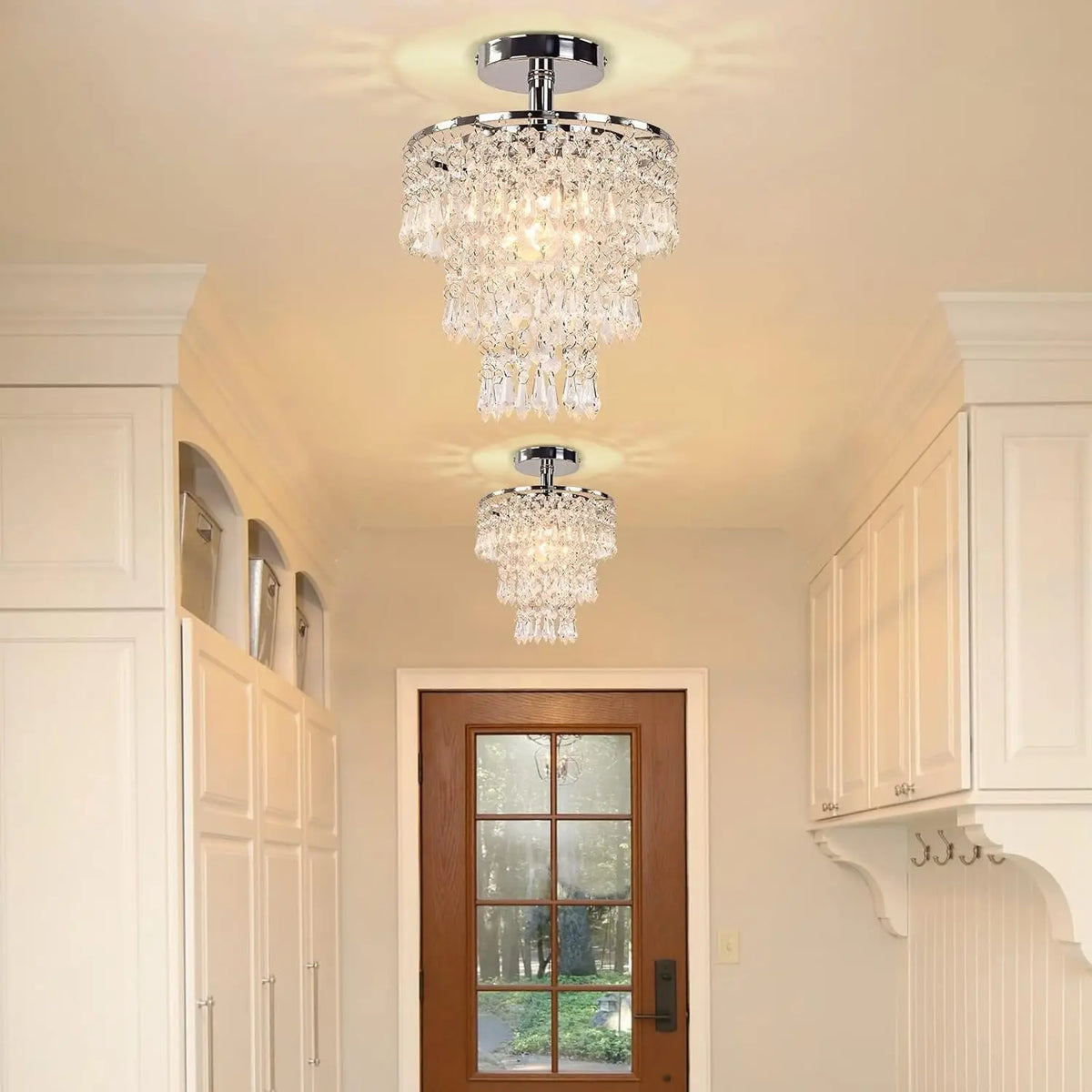 Finktonglan Three Tier Crystal Raindrop LED Ceiling Chandelier