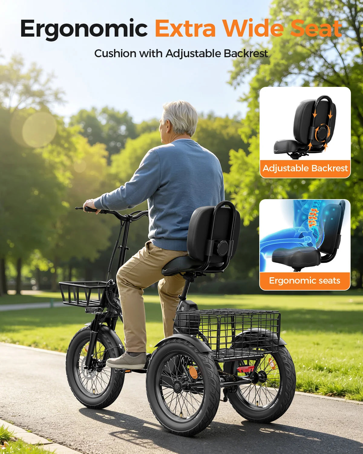 EILLEO SPACEWALK 1200W Peak Electric Trike With Rear Cargo Basket