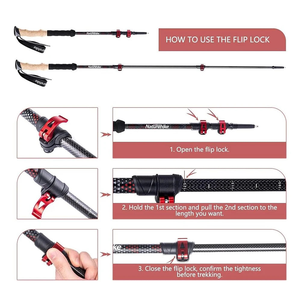Naturehike Carbon Fiber Collapsible Trekking Poles For Hiking