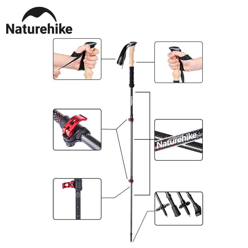 Naturehike Carbon Fiber Collapsible Trekking Poles For Hiking